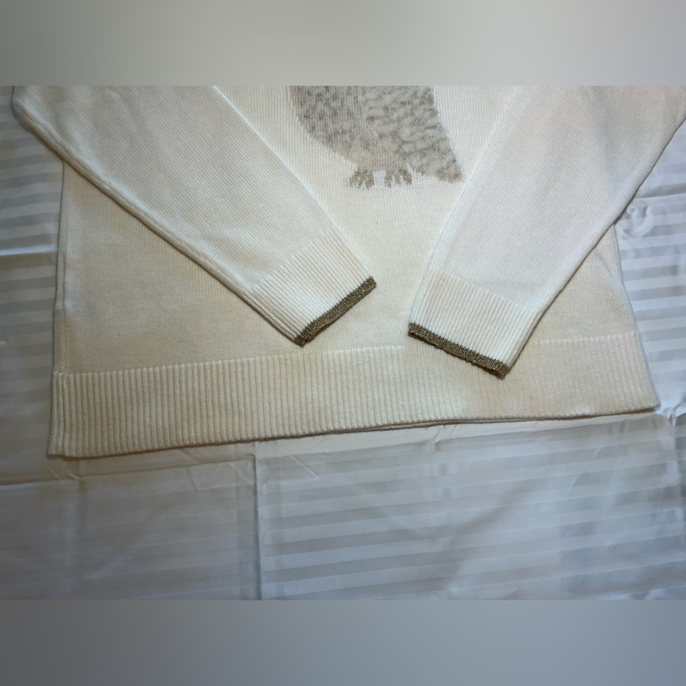 Ann Taylor LOFT Owl Cream Crewneck Sweater women’s size Large - Picture 7 of 9